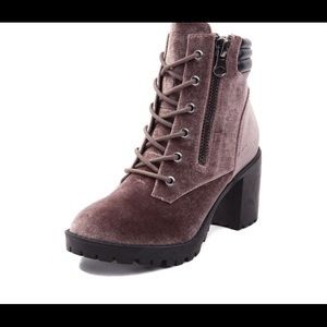 Madden girl taupe pink velvet suede combat boots